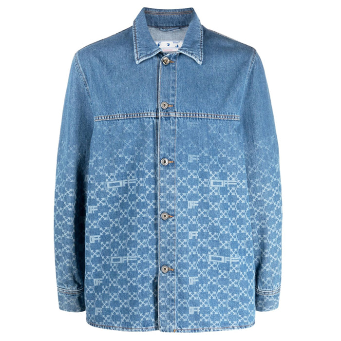 OFF WHITE Monogram Logo Print Denim Long Sleeve Shirt OMYD040 S22 DEN002