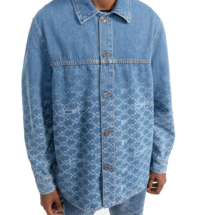 OFF WHITE Monogram Logo Print Denim Long Sleeve Shirt OMYD040 S22 DEN002