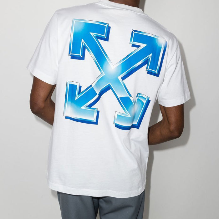OFF WHITE Blue Metallic Arrow Print T-Shirt OMAA027S22JER019