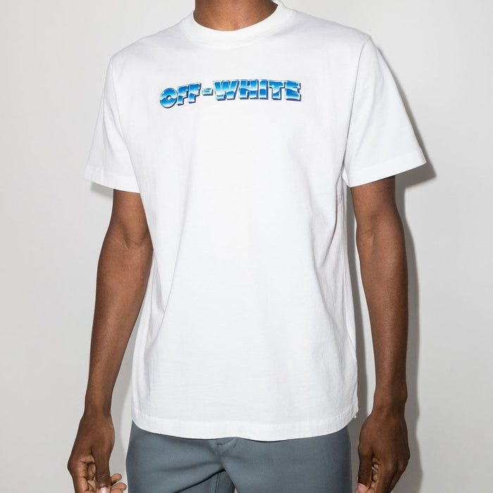 OFF WHITE Blue Metallic Arrow Print T-Shirt OMAA027S22JER019