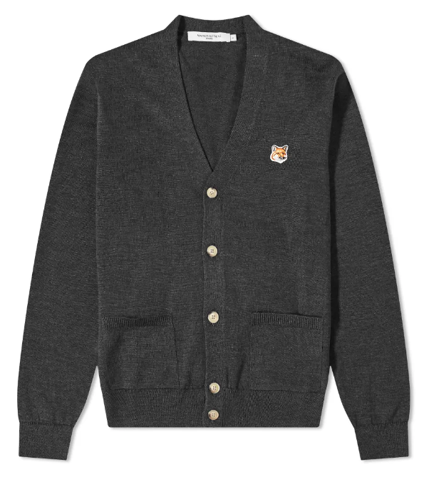 Maison Kitsune Fox Head Cardigan Charcoal Beige Unisex Knit GU00542KT1036