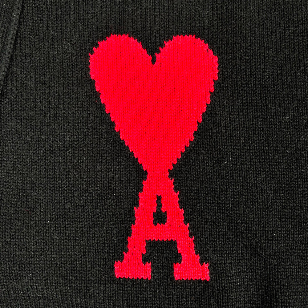AMI Men's Big Heart Logo Knit Cardigan Black E22UKC0003 016