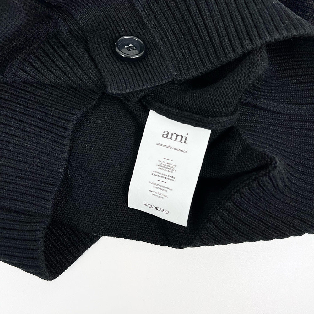 AMI Men's Big Heart Logo Knit Cardigan Black E22UKC0003 016