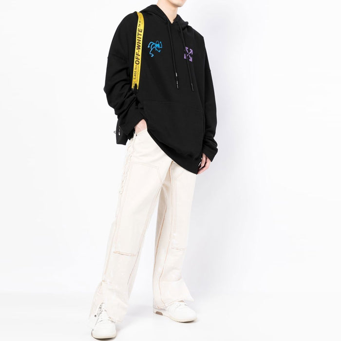 OFF WHITE Blue 90s Liquid Logo Hoodie OMBB091S22FLE005