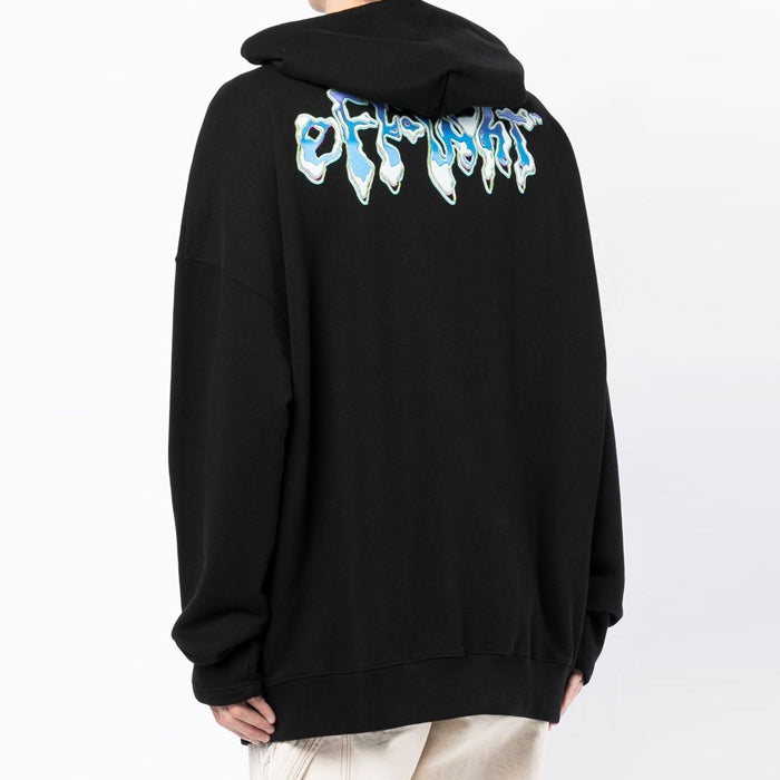 OFF WHITE Blue 90s Liquid Logo Hoodie OMBB091S22FLE005