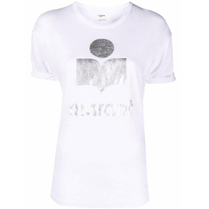 Isabel Marant Women's Linen Short Sleeve T-Shirt White Silver 00MTS0299 00M008E