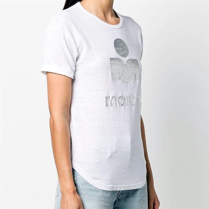 Isabel Marant Women's Linen Short Sleeve T-Shirt White Silver 00MTS0299 00M008E