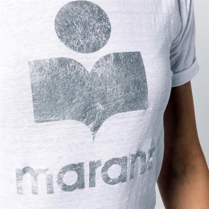 Isabel Marant Women's Linen Short Sleeve T-Shirt White Silver 00MTS0299 00M008E