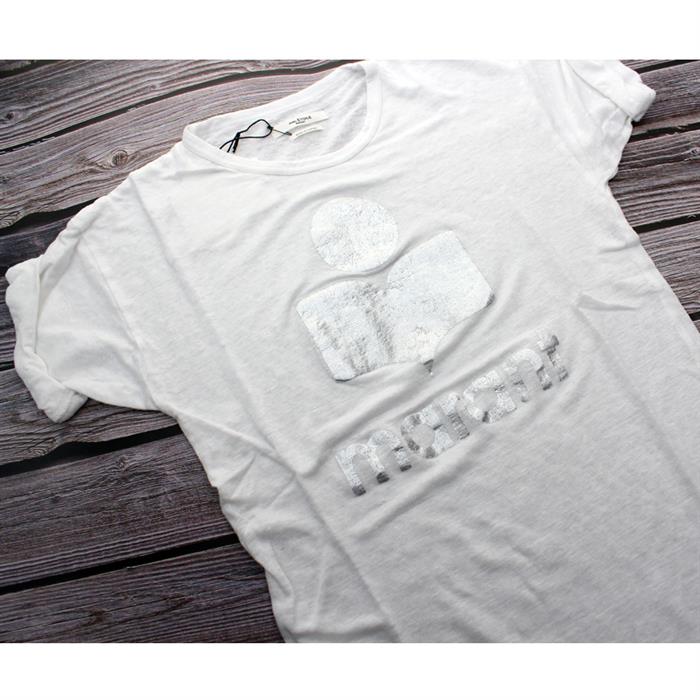 Isabel Marant Women's Linen Short Sleeve T-Shirt White Silver 00MTS0299 00M008E