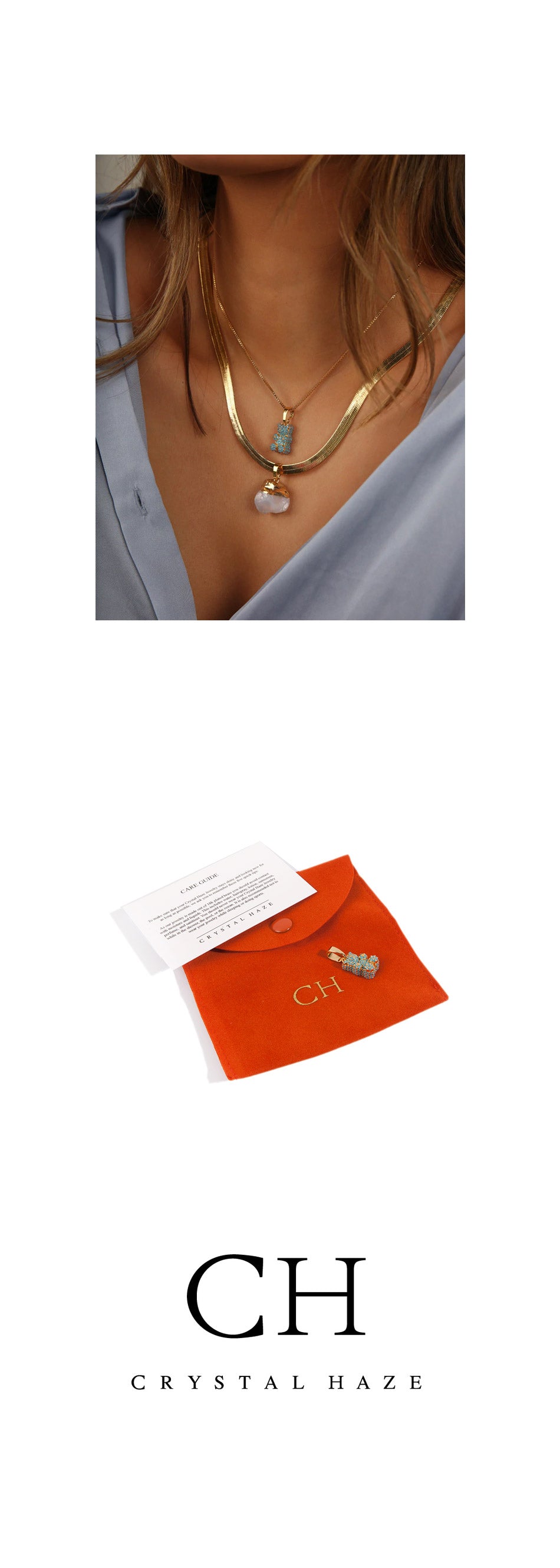 CRYSTAL HAZE Pavé Nostalgia Bear Pendant Necklace Mykonos Blue