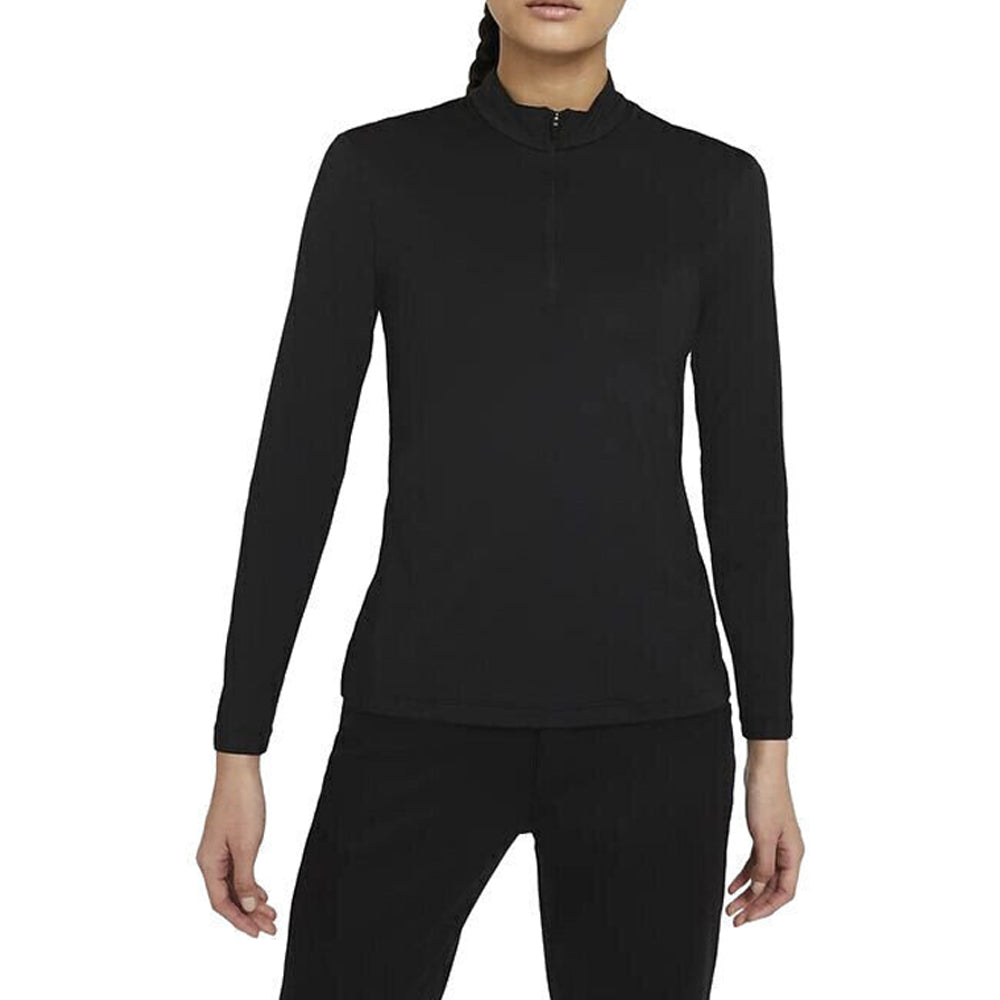 Nike Women’s Dri-FIT Slim Fit Half Zip Logo Print T-Shirt Black