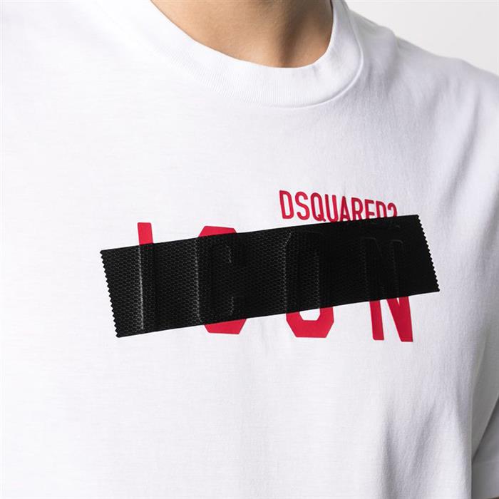 Dsquared2 ICON Black Tape White Men's T-Shirt S79GC0035
