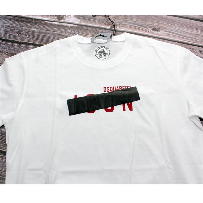 Dsquared2 ICON Black Tape White Men's T-Shirt S79GC0035