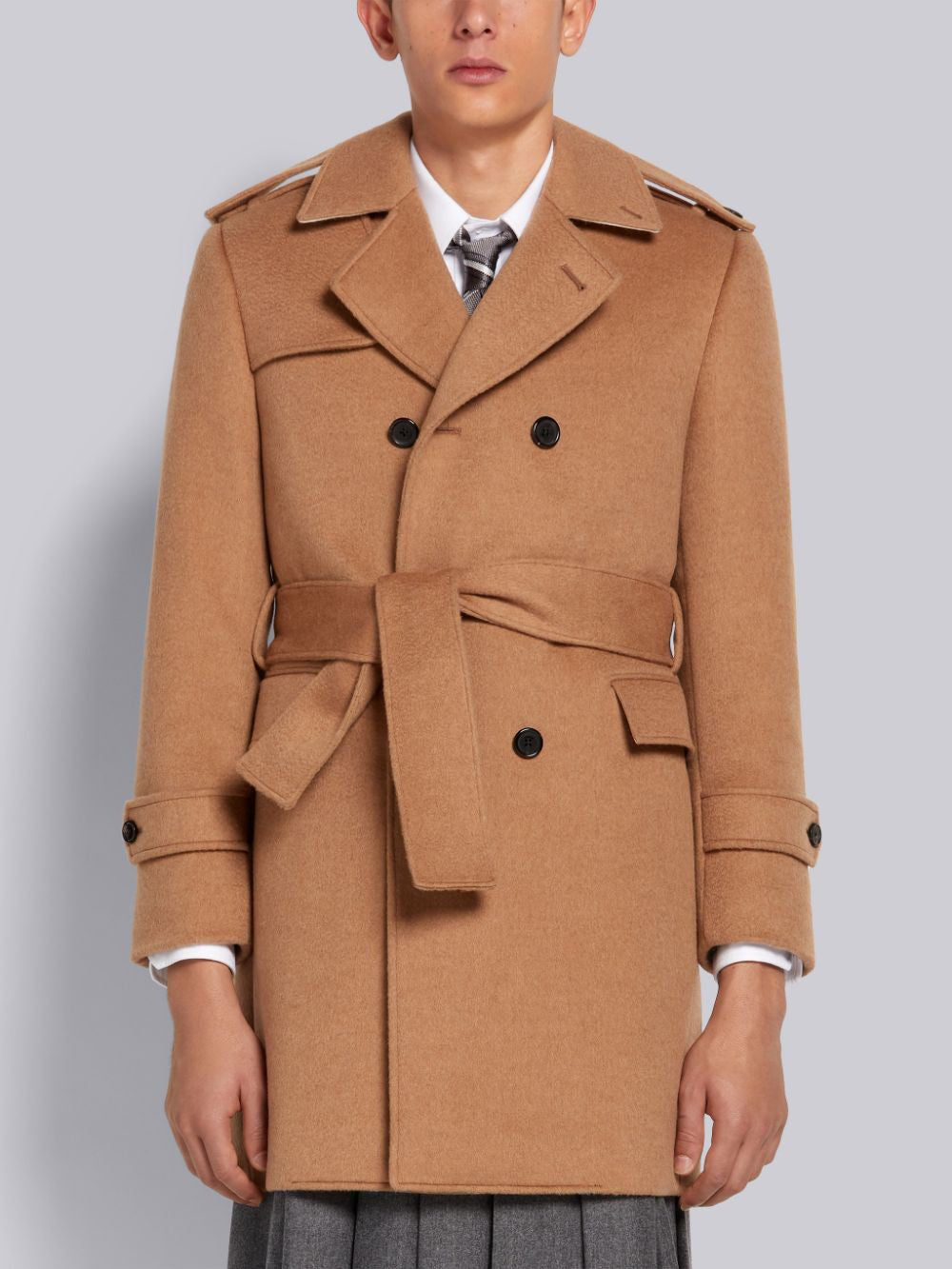 THOM BROWNE Camel Hair Double-Breasted Coat