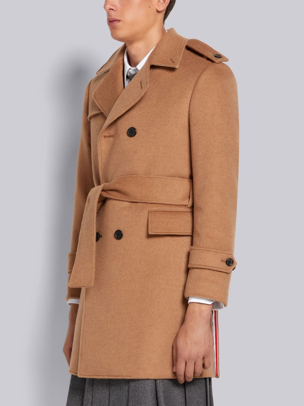 THOM BROWNE Camel Hair Double-Breasted Coat