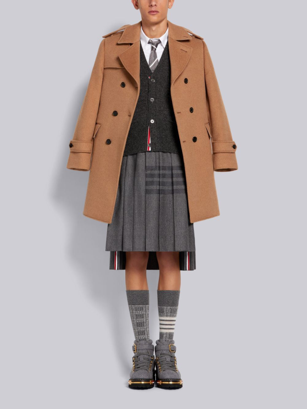 THOM BROWNE Camel Hair Double-Breasted Coat