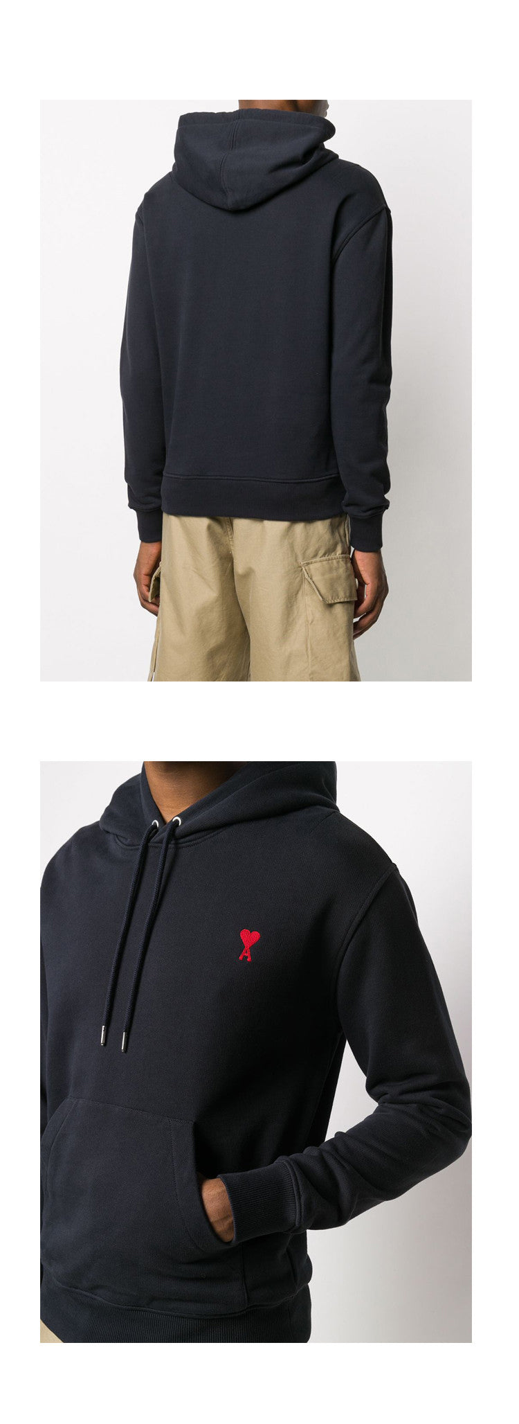 AMI Men's Small Heart Logo Embroidered Hoodie HJ008 730 055 410 459