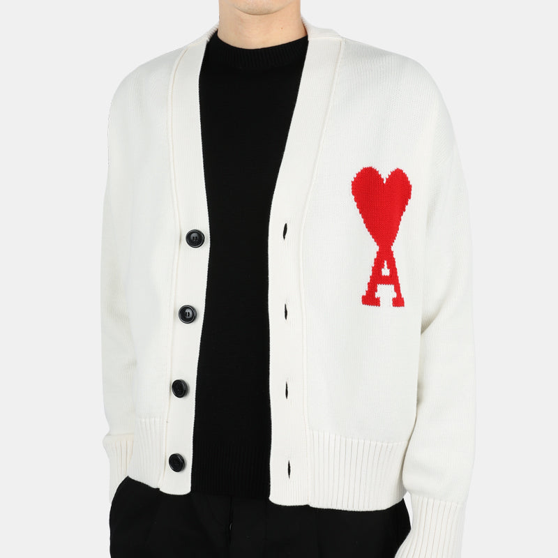 AMI Ivory Oversized Unisex Big Heart A Logo Cardigan UKC003 016 102