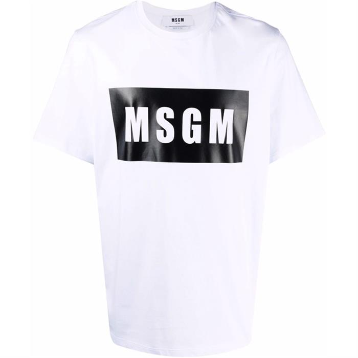 MSGM Men's Short Sleeve Square Logo Print T-Shirt 2000MM520200002