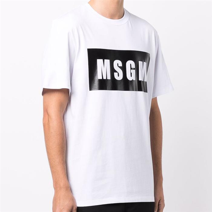 MSGM Men's Short Sleeve Square Logo Print T-Shirt 2000MM520200002