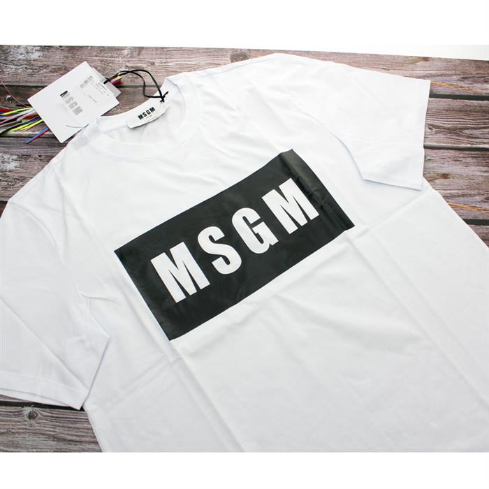 MSGM Men's Short Sleeve Square Logo Print T-Shirt 2000MM520200002