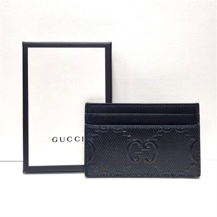 GUCCI GG Embossed Leather Card Holder Black