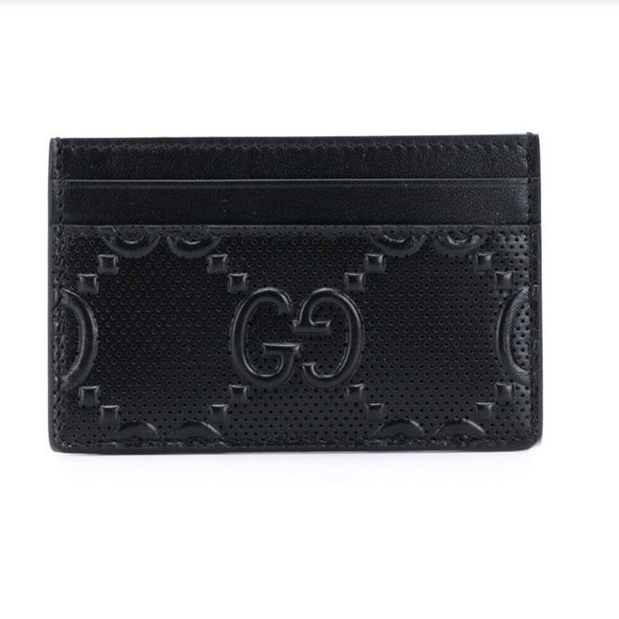 GUCCI GG Embossed Leather Card Holder Black