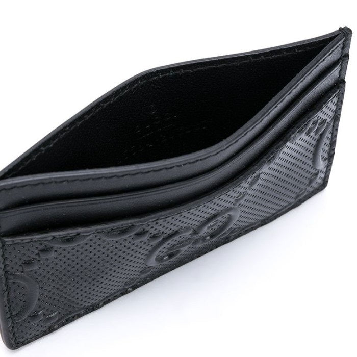 GUCCI GG Embossed Leather Card Holder Black