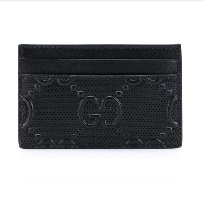 GUCCI GG Embossed Leather Card Holder Black