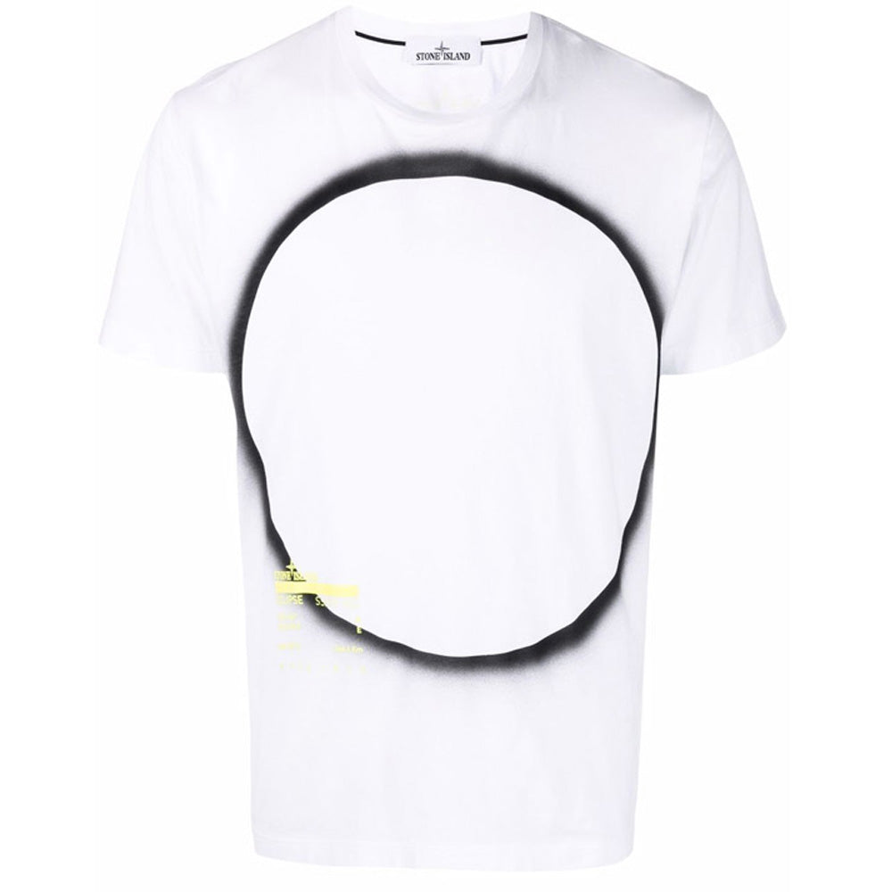 STONE ISLAND Eclipse Print White Cotton T-Shirt Men’s