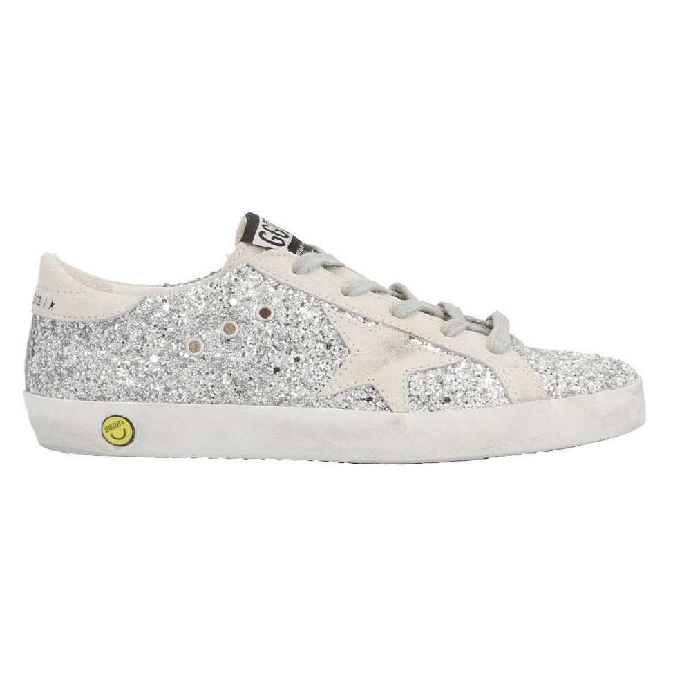 GOLDEN GOOSE Silver Glitter Low-Top Sneakers Women’s Leather