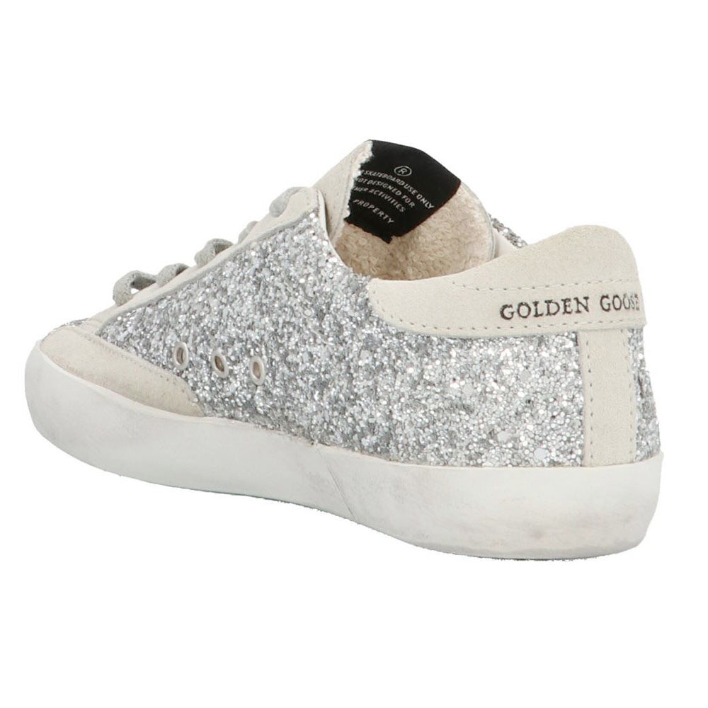 GOLDEN GOOSE Silver Glitter Low-Top Sneakers Women’s Leather