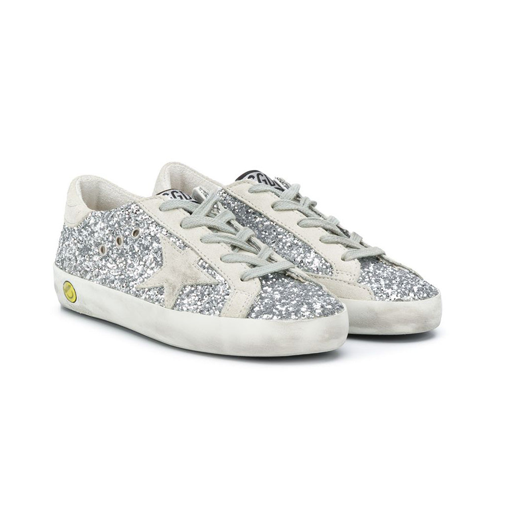 GOLDEN GOOSE Silver Glitter Low-Top Sneakers Women’s Leather