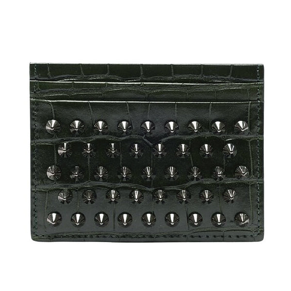 Christian Louboutin Dark Green Crocodile Spike Card Holder Unisex