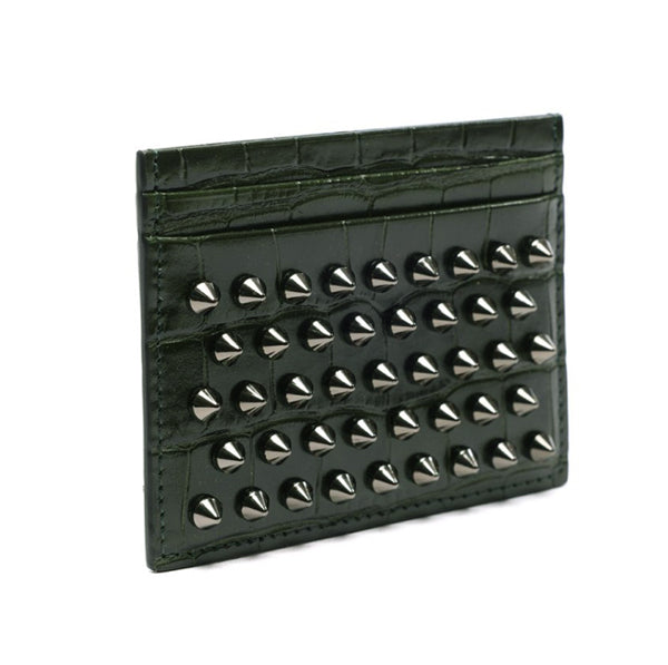 Christian Louboutin Dark Green Crocodile Spike Card Holder Unisex