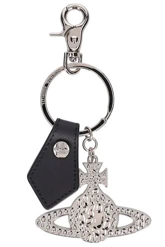 Vivienne Westwood Saffiano Hammered Orb Silver Keyring 82030016