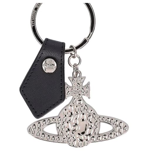 Vivienne Westwood Saffiano Hammered Orb Silver Keyring 82030016