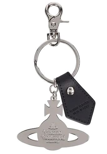 Vivienne Westwood Saffiano Hammered Orb Silver Keyring 82030016