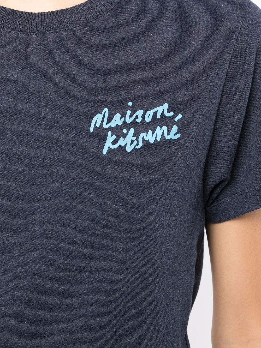 Maison Kitsune Mini Handwriting White Navy Melange Women's T-Shir IW00131 KJ0035
