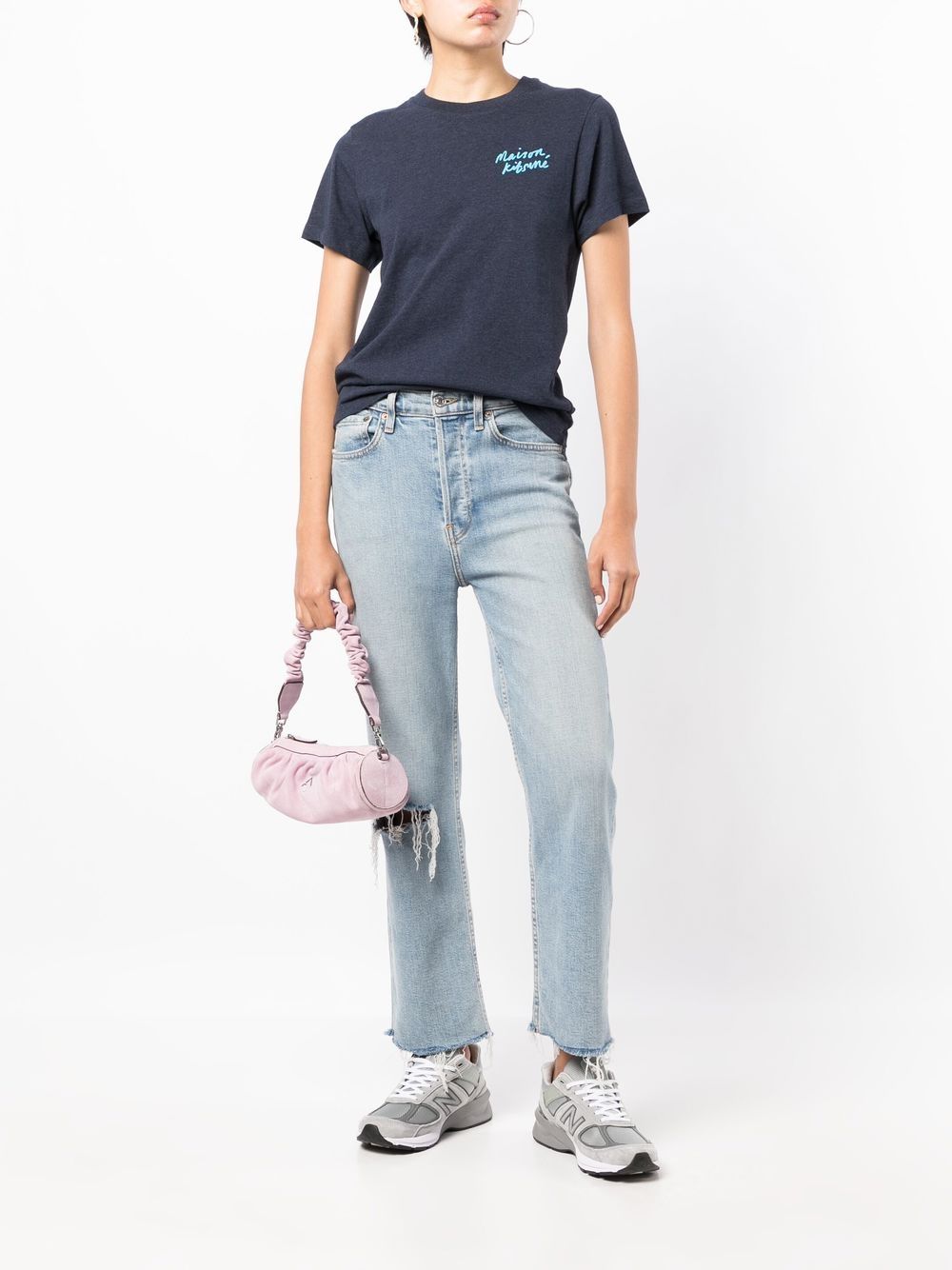 Maison Kitsune Mini Handwriting White Navy Melange Women's T-Shir IW00131 KJ0035