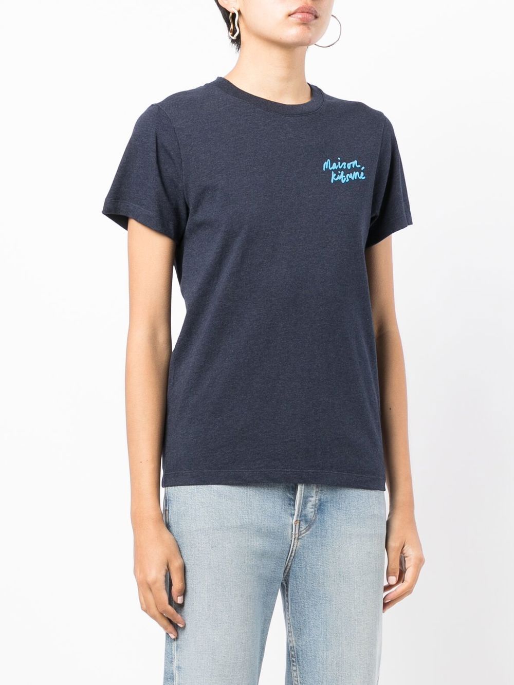 Maison Kitsune Mini Handwriting White Navy Melange Women's T-Shir IW00131 KJ0035