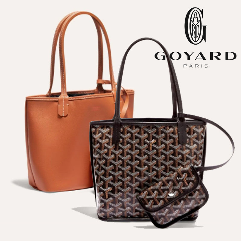 GOYARD Mini Anjou Tote Bag Black Brown Leather Canvas