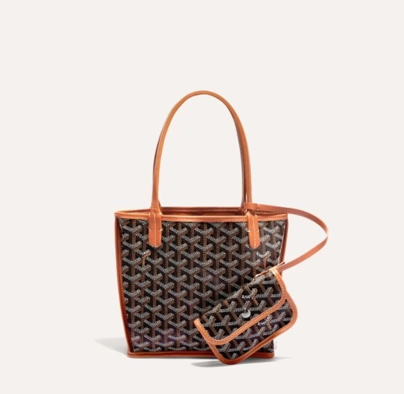 GOYARD Mini Anjou Tote Bag Black Brown Leather Canvas