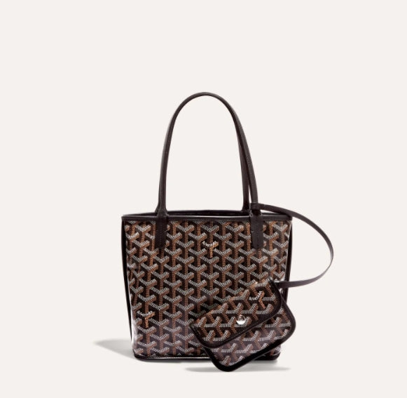 GOYARD Mini Anjou Tote Bag Black Brown Leather Canvas