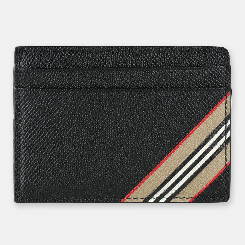 BURBERRY Icon Stripe Black Beige Card Holder Wallet
