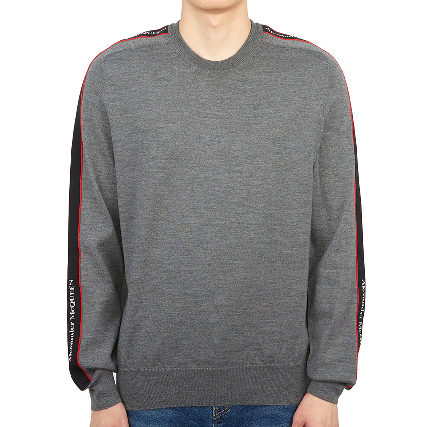 Alexander Mcqueen Logo Tape Wool Crewneck Sweater Men Gray