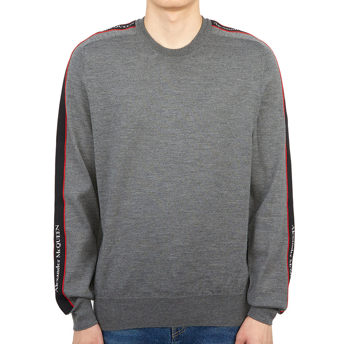 Alexander Mcqueen Logo Tape Wool Crewneck Sweater Men Gray