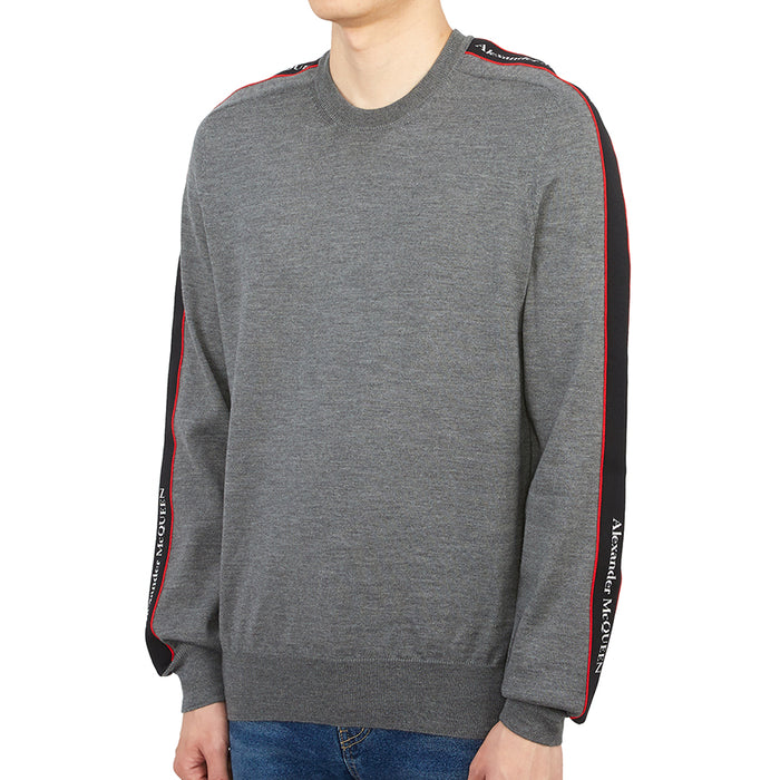 Alexander Mcqueen Logo Tape Wool Crewneck Sweater Men Gray