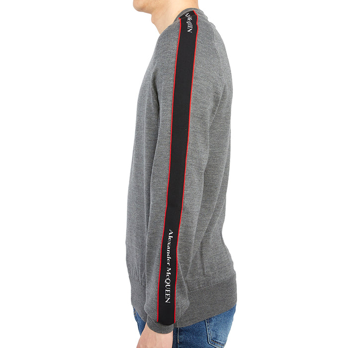 Alexander Mcqueen Logo Tape Wool Crewneck Sweater Men Gray