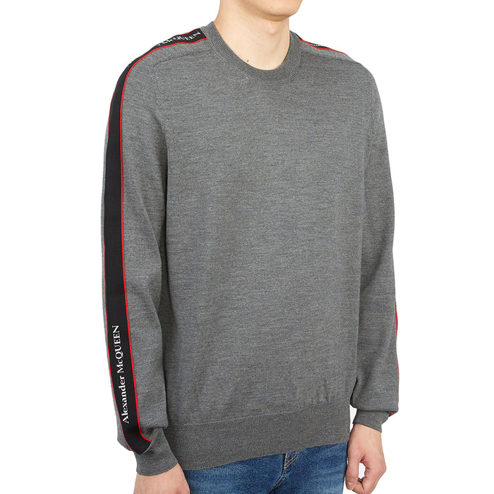 Alexander Mcqueen Logo Tape Wool Crewneck Sweater Men Gray